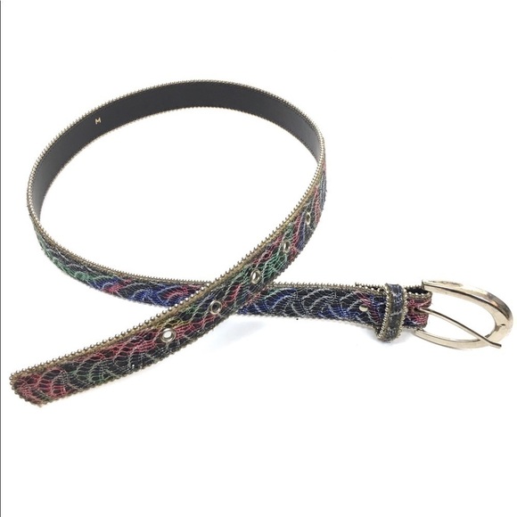 VINTAGE Belt Lace 80s 90s Rainbow Bead Edges Glitter Madonna Paula Abdul Style - Picture 2 of 9